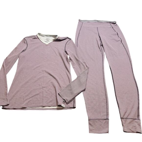 Patagonia Capilene 2 Lightweight Base Layer Pants and Shirt Pink Stripe Womens L - Picture 1 of 13